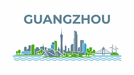 Fototapeta premium Guangzhou city skyline with green energy elements vector illustration
