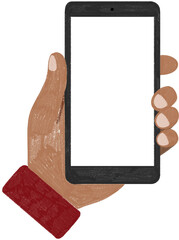 Hand Holding Smartphone Colored Pencil Illustration