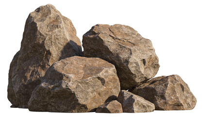 A group of large, natural brown boulders or rocks, isolated against a white background. These rocks have a rough, textured surface, showcasing natural geological formations and varying sizes.