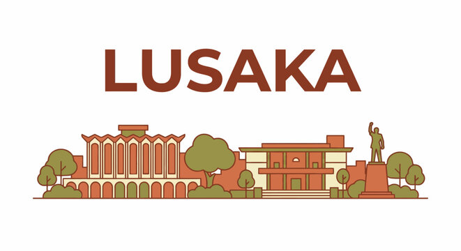 Lusaka city skyline landmarks with typography vector illustration