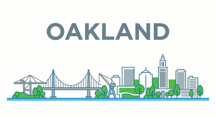 Fototapeta premium Oakland California city skyline with landmarks vector illustration