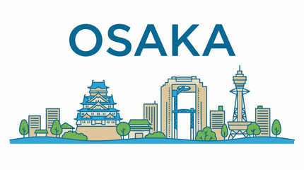 Naklejka premium Osaka city skyline landmarks travel vector illustration