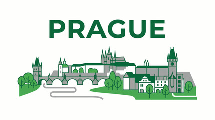 Naklejka premium Prague skyline and Charles Bridge landmarks vector illustration