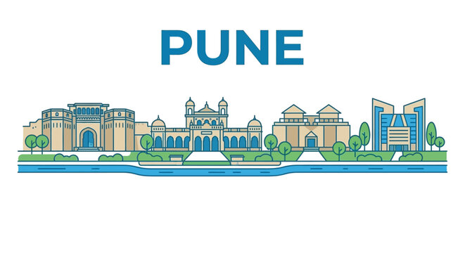 Pune city skyline and landmarks vector illustration