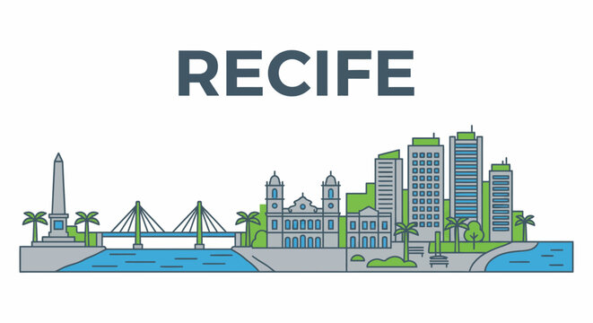 Recife Brazil city skyline and landmarks vector illustration