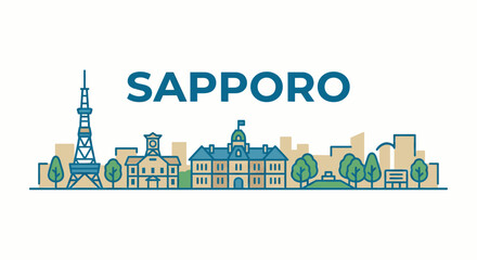 Naklejka premium Sapporo Japan city skyline landmarks minimalist vector illustration