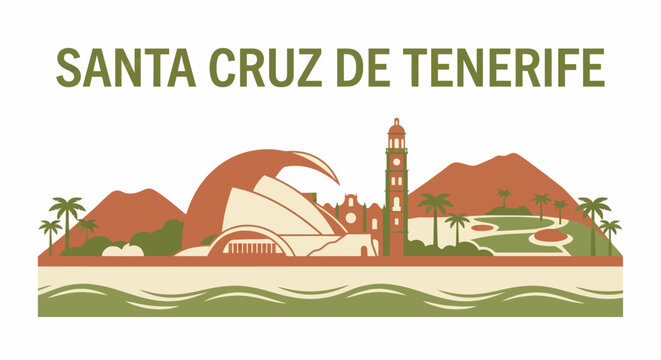 Santa Cruz de Tenerife skyline landmarks vector illustration