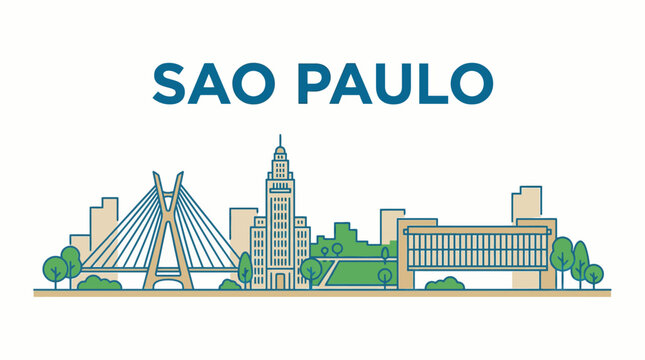 Sao Paulo city skyline landmarks travel vector illustration