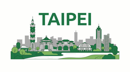 Naklejka premium Taipei city skyline landmarks vector illustration