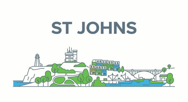 St. Johns Newfoundland city skyline landmarks vector illustration