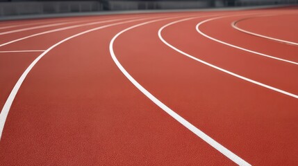 Fototapeta premium Smooth Red Running Track Curves with White Lines for Athletic Training and Competitions