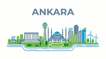 Fototapeta premium Ankara city skyline with landmarks and green energy vector illustration