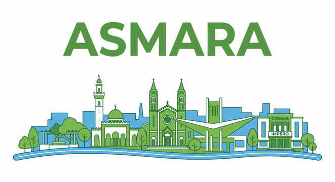 Asmara Eritrea city skyline landmarks travel vector illustration