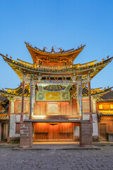 Fototapeta premium Night view of ancient stage building in Shaxi Ancient Town, Dali, Yunnan, China