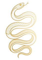 Fototapeta premium Golden snake icon with intricate design and curved body