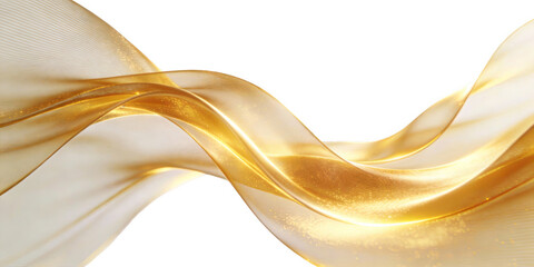 Abstract image of flowing golden silk ribbon with smooth, glossy texture and graceful curves, ideal for luxury design or elegant backgrounds.