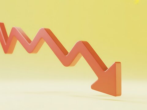 Red arrow graph showing decline on yellow background