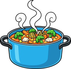 Colorful Hot Soup Cooking Pot Vector Art