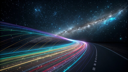 Obraz premium Abstract digital data streams flowing under a starry galaxy