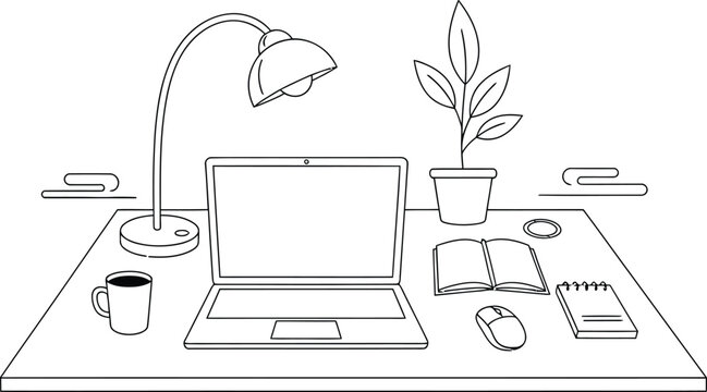 A simple workspace with laptop and office supplies