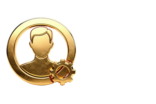 Profile settings icon gold 3d on transparent background
