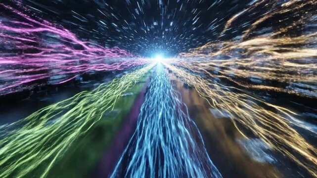 Abstract Cosmic Energy Tunnel, Speed of Light, Colorful Streaks of Light, Futuristic Science Fiction