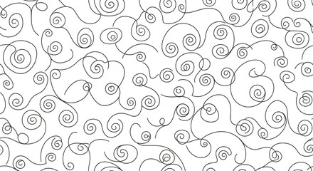 Fototapeta premium Swirls and Curls Seamless Pattern on White