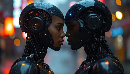 Two Robots Facing Each Other Intimately.