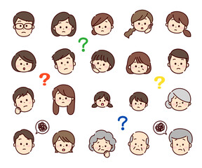 困惑している多世代の人々の顔