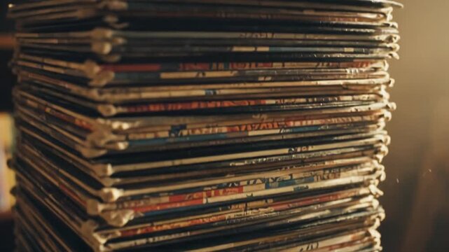 Stack of Old Vinyl Records, Vintage Music Collection, Retro Entertainment