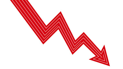 Red stylized downward arrow with layered design, symbolizing decline, loss, or negative trends in business, finance, or data representation.