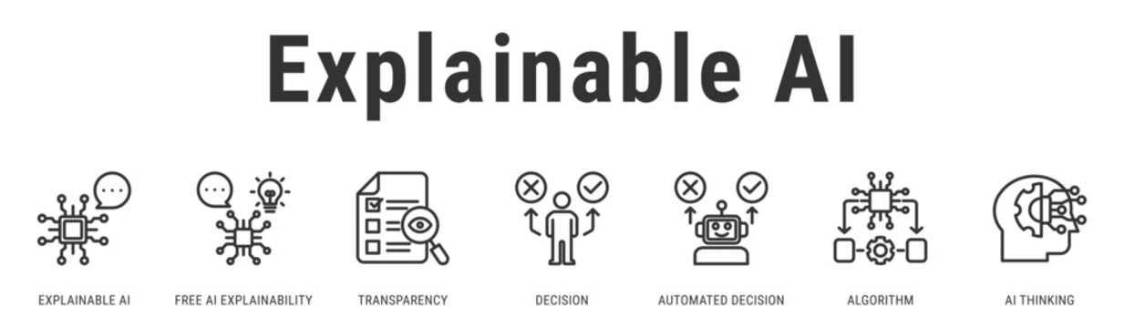 Explainable & Transparent AI web banner icon vector illustration with Explainable AI, Automated Decision and Algorithm