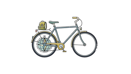 Fototapeta premium A gray bicycle with yellow accents and a bag on the back, viewed from the side