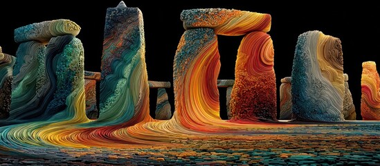 Monument reimagined with flowing, colorful streaks, against a dark background
