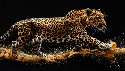 Leopard crouching on a tree branch.