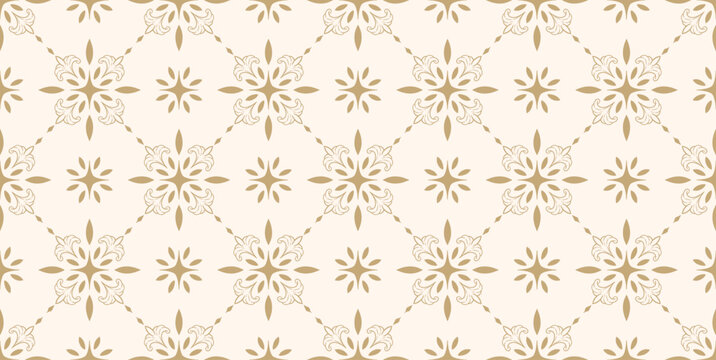 Mediterranean seamless pattern. Portuguese, Italian, Spanish tile motifs gold pattern background. Ceramic Tile.