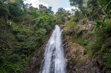 Obraz premium Stream water flowing from Khun Korn waterfall an iconic natural attraction place and tallest waterfalls (70 metres) in Chiang Rai province of Thailand.