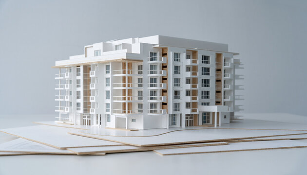 Photorealistic Architectural Model of a Modern Apartment Building, Eye-Level View Residential Housing Design