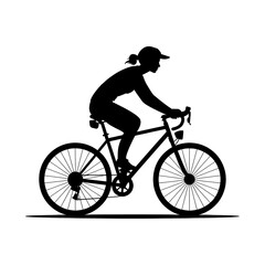 Fototapeta premium Silhouetted Woman on Road Bike Embracing Fitness Adventure: The Ultimate Active Urban Cycling Experience for Eco-Friendly Transport and Healthful Living