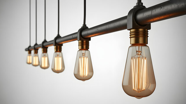 Industrial style lighting fixture with multiple hanging bulbs on a pipe