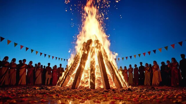 Holika Dahan Ritual Bonfire Celebration Indian Festival Night