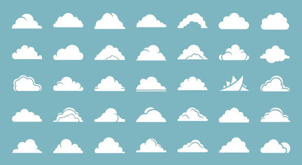 Fototapeta premium Set of Cloud Icons on Blue Background