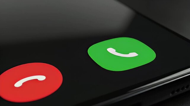 Close-up of a smartphone screen displaying red decline and green answer call buttons.