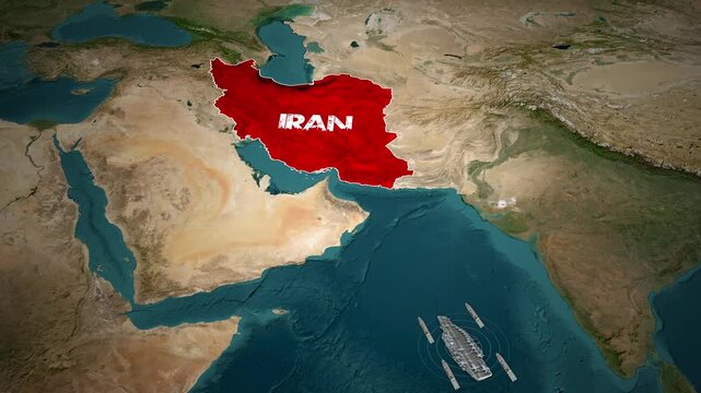 Military animation of a US aircraft carrier strike group moving towards Iran in the Arabian Sea