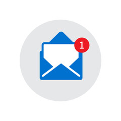 New message icon with notification. Envelope pointer with incoming message. Social media chat communication