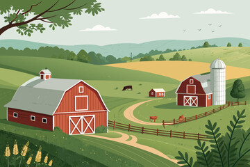 Featuring Rural Farm Scene With Barns And Farmland Stunning Premium Digital Asset