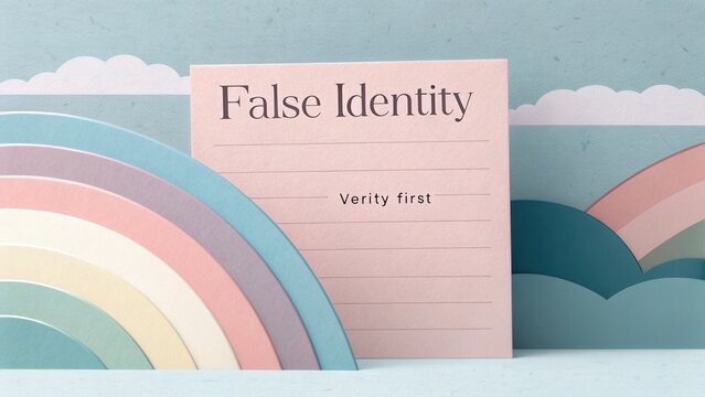 Colorful Paper Background with Elements of False Identity and Verity First Text, Concept of Truth and Deception