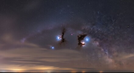 Obraz premium Dramatic Night Sky with Clouds and Stars.