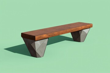 Modern Geometric Bench with Wooden Top and Unique Base Design