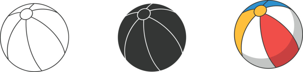 Beach ball icon set, outline, solid, colorful styles, summer vacation toy illustration, isolated sports equipment vector collection, design, graphic, elements © MdShafe